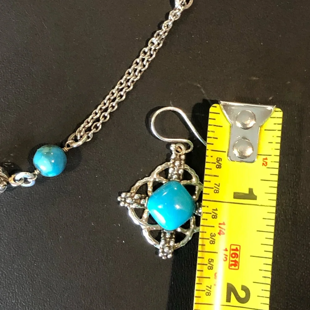 LOIS HILL & MICHAEL DAWKINS Sterling Silver Turquoise Necklace and Earring Set